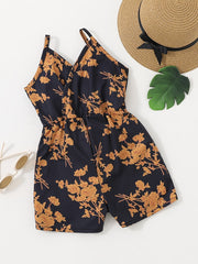 Girls Floral Print Jumpsuit High Waist Wide Leg Cami Romper Kids Summer Clothes