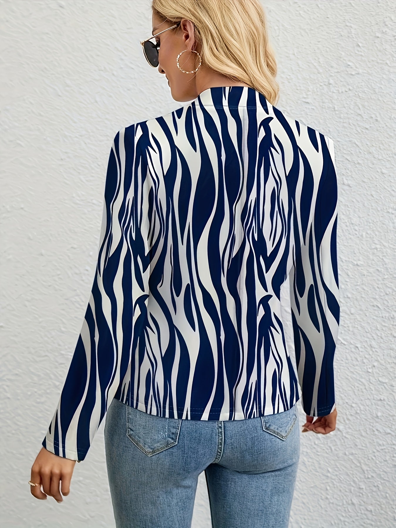 Women's Striped Print Open Front Long Sleeve Blazer