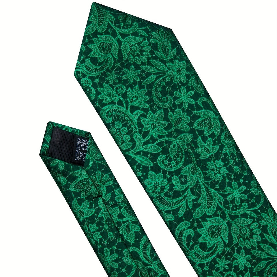 Barry Wang Green Silk Necktie Set For Men