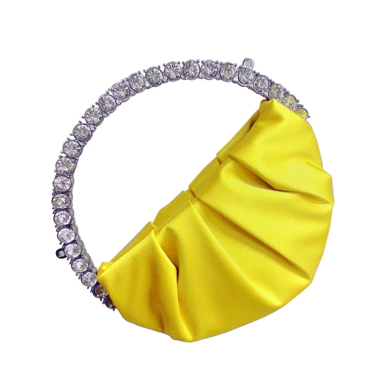 Rhinestone Circular Handle Evening Bag Women Clutch Party Purse