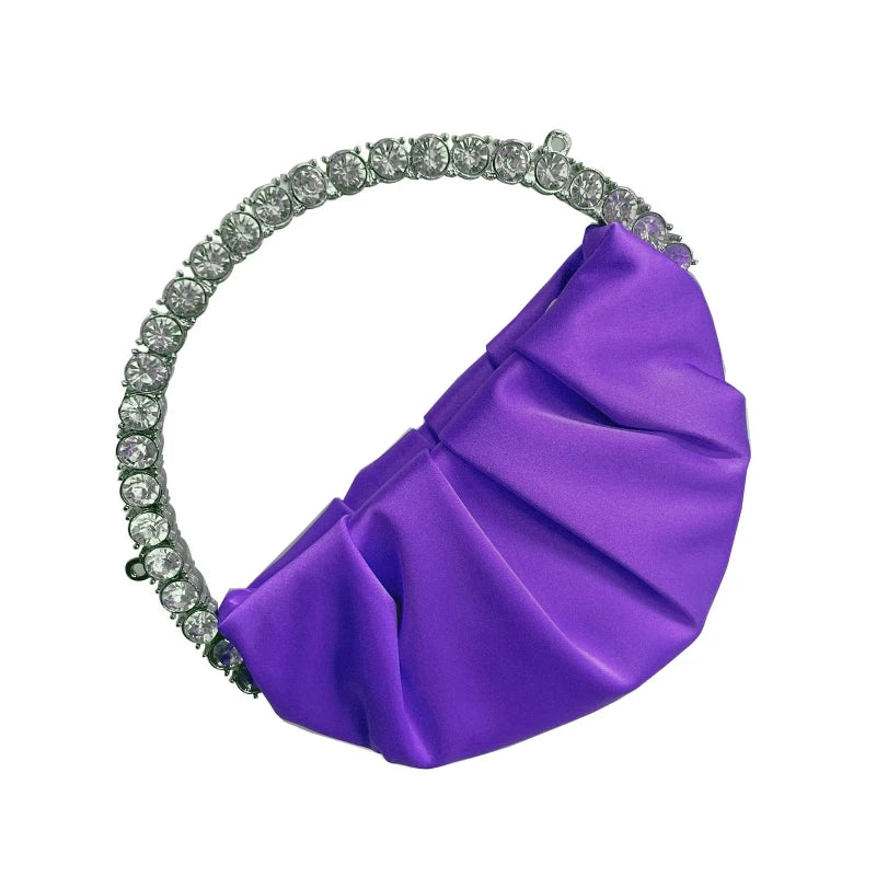 Rhinestone Circular Handle Evening Bag Women Clutch Party Purse