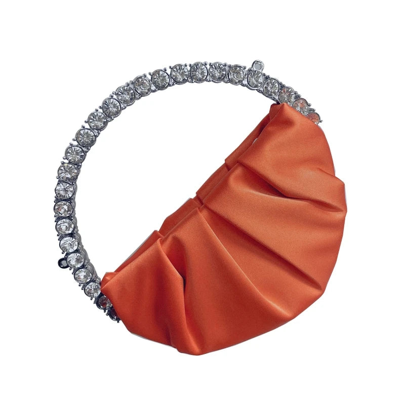 Rhinestone Circular Handle Evening Bag Women Clutch Party Purse