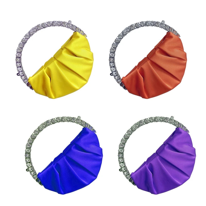 Rhinestone Circular Handle Evening Bag Women Clutch Party Purse