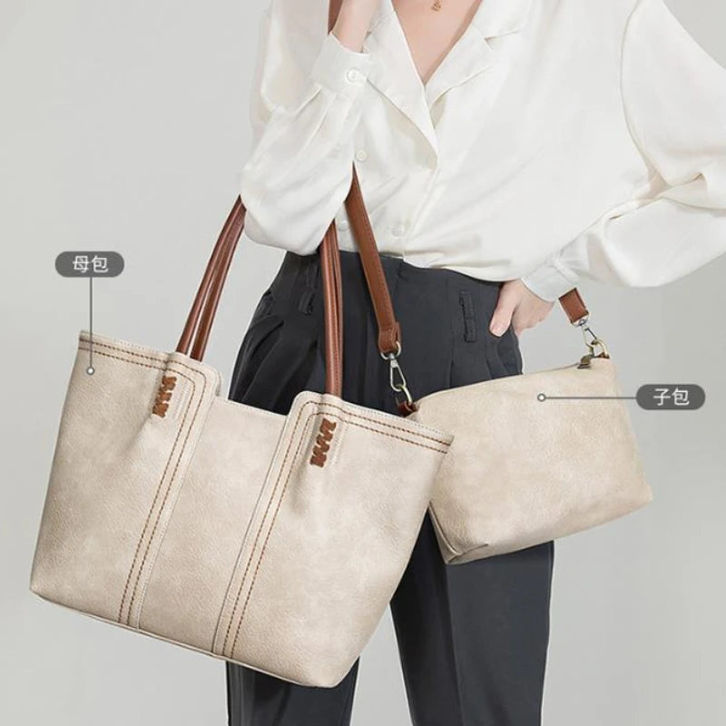 Leather Tote Bag Women Large Capacity Shopper Bag 2 Pcs Set Shoulder Sac a Main