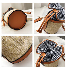 Retro Weave Lattice Leather Bucket Bag for Women
