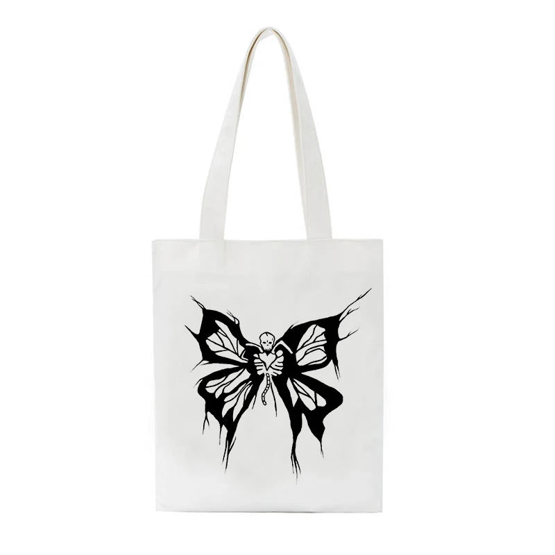 Gothic Skull Butterfly Print Canvas Bag Tote High Street Shopper Bag
