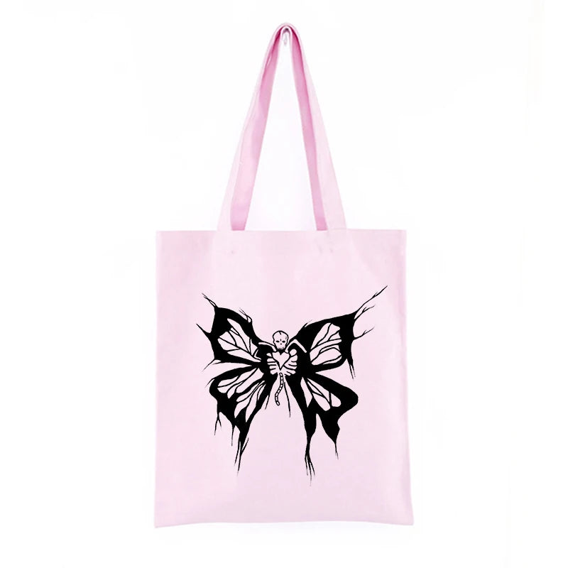 Gothic Skull Butterfly Print Canvas Bag Tote High Street Shopper Bag