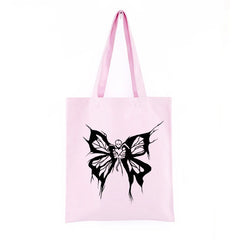 Gothic Skull Butterfly Print Canvas Bag Tote High Street Shopper Bag