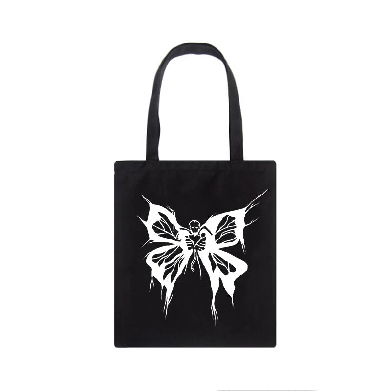Gothic Skull Butterfly Print Canvas Bag Tote High Street Shopper Bag