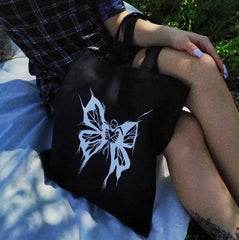 Gothic Skull Butterfly Print Canvas Bag Tote High Street Shopper Bag