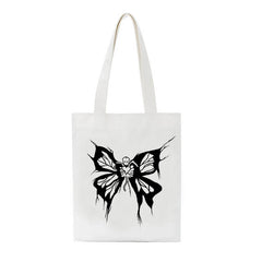 Gothic Skull Butterfly Print Canvas Bag Tote High Street Shopper Bag