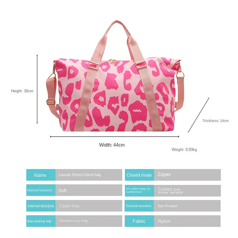 Leopard Print Gym Bag Women Travel Duffle Waterproof Tote Fitness Handbag