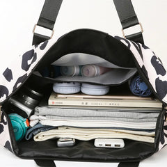 Leopard Print Gym Bag Women Travel Duffle Waterproof Tote Fitness Handbag