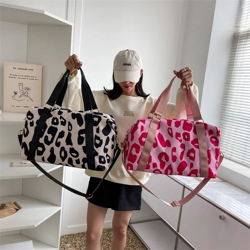 Leopard Print Gym Bag Women Waterproof Tote Fitness Handbag