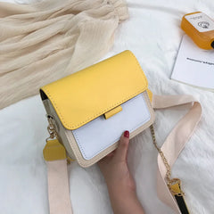 PU Chain Small Square Bag Female Contrast Flap Shoulder Bag
