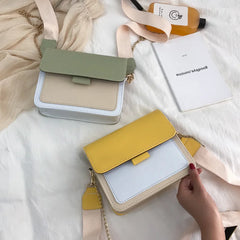 PU Chain Small Square Bag Female Contrast Flap Shoulder Bag
