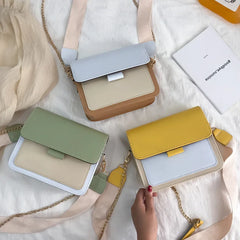 PU Chain Small Square Bag Female Contrast Flap Shoulder Bag