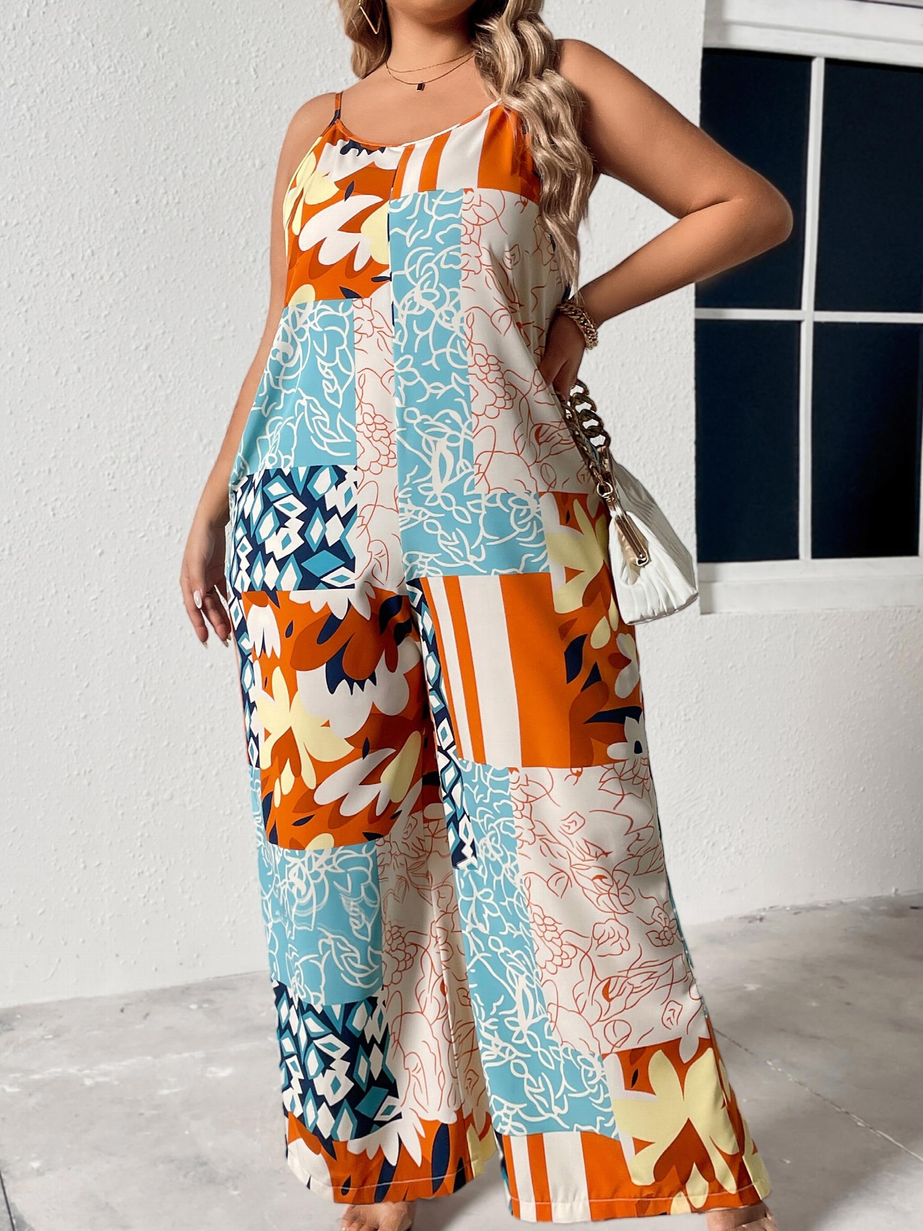 Boho Jumpsuit Women's Plus Colorblock Floral Print