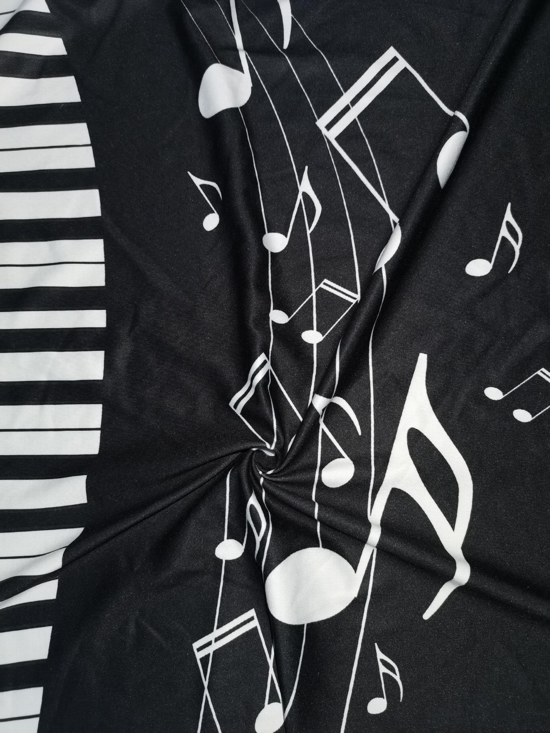 Music Note Print V-Neck Dress With Pockets