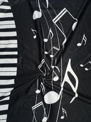 Music Note Print V-Neck Dress With Pockets
