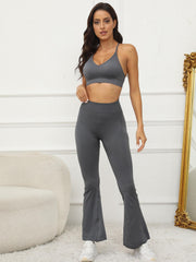 High Waist Bell Bottom Yoga Pants Solid Flare Sports Pants