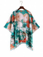 Floral Print Cover Up Shirt V Neck Loose Fit Short Sleeves Cardigan