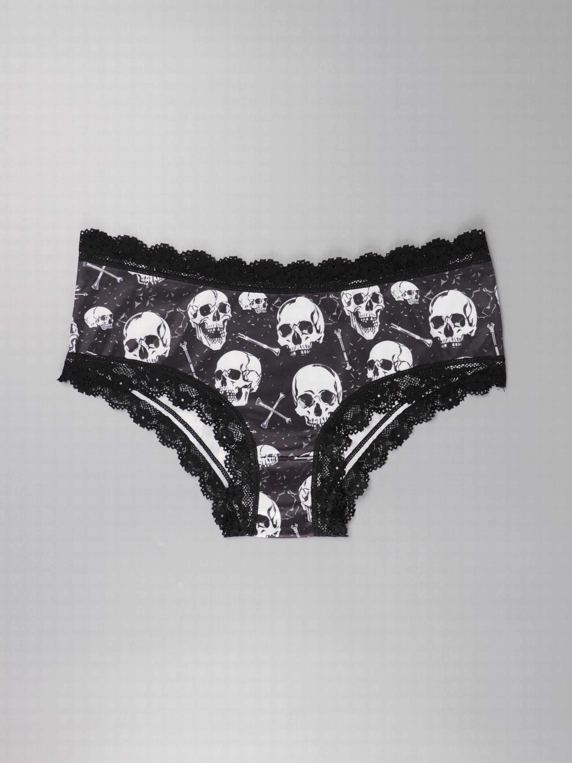 Gothic Lace Hipster Panties Halloween Print Intimates Women's Underwear