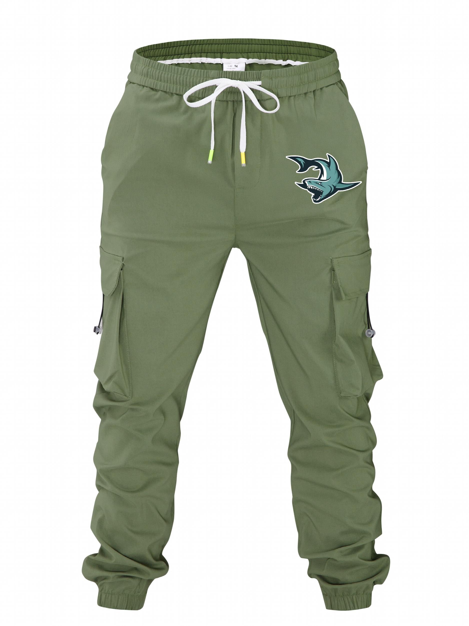 Cartoon Shark Print Cargo Pants Men's Outdoor Joggers
