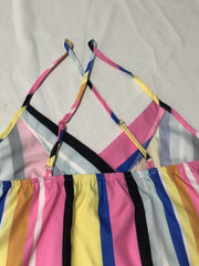 Striped Print Cami Top Boho V Neck Spaghetti Summer Sleeveless Top