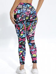 Print Fitness Yoga Pants Slim Fit High Waist Pocket Running Pants