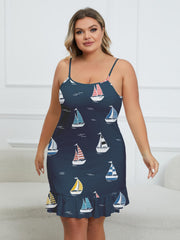 Cartoon Print Ruffle Trim Cami Sleep Dress
