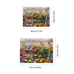 Flower and Bird Printed Dish Drying Mat Non Slip Absorbent Wear Resistant