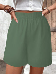 Solid Elastic Waist Shorts Casual Wide Leg Versatile Shorts