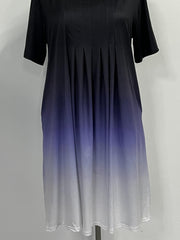 Women's Plus Ombre Print Short Sleeve Round Neck Pleated Dress