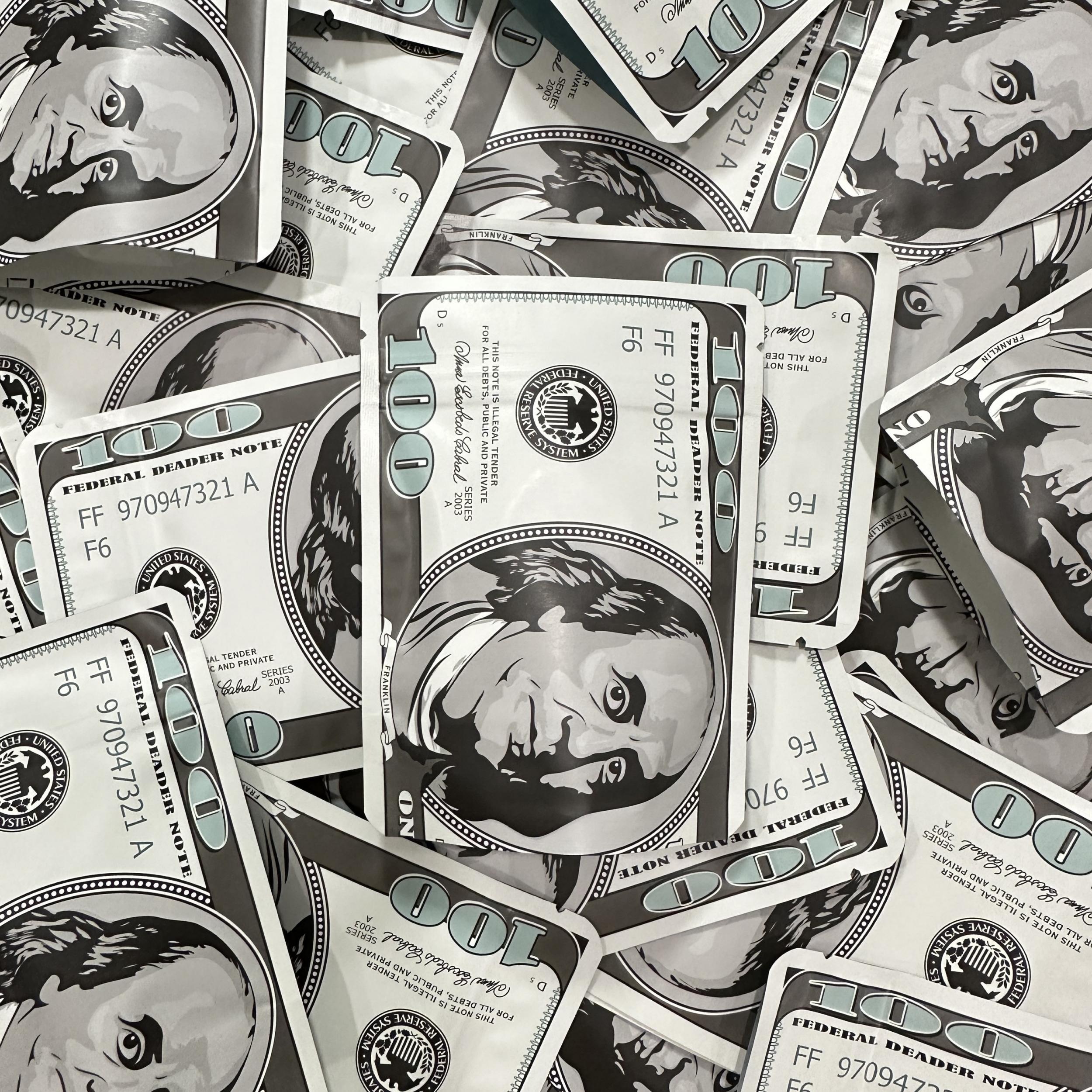 100pcs $ Sign Pattern Mylar Bags Smell Proof & Lightweight Money Bags