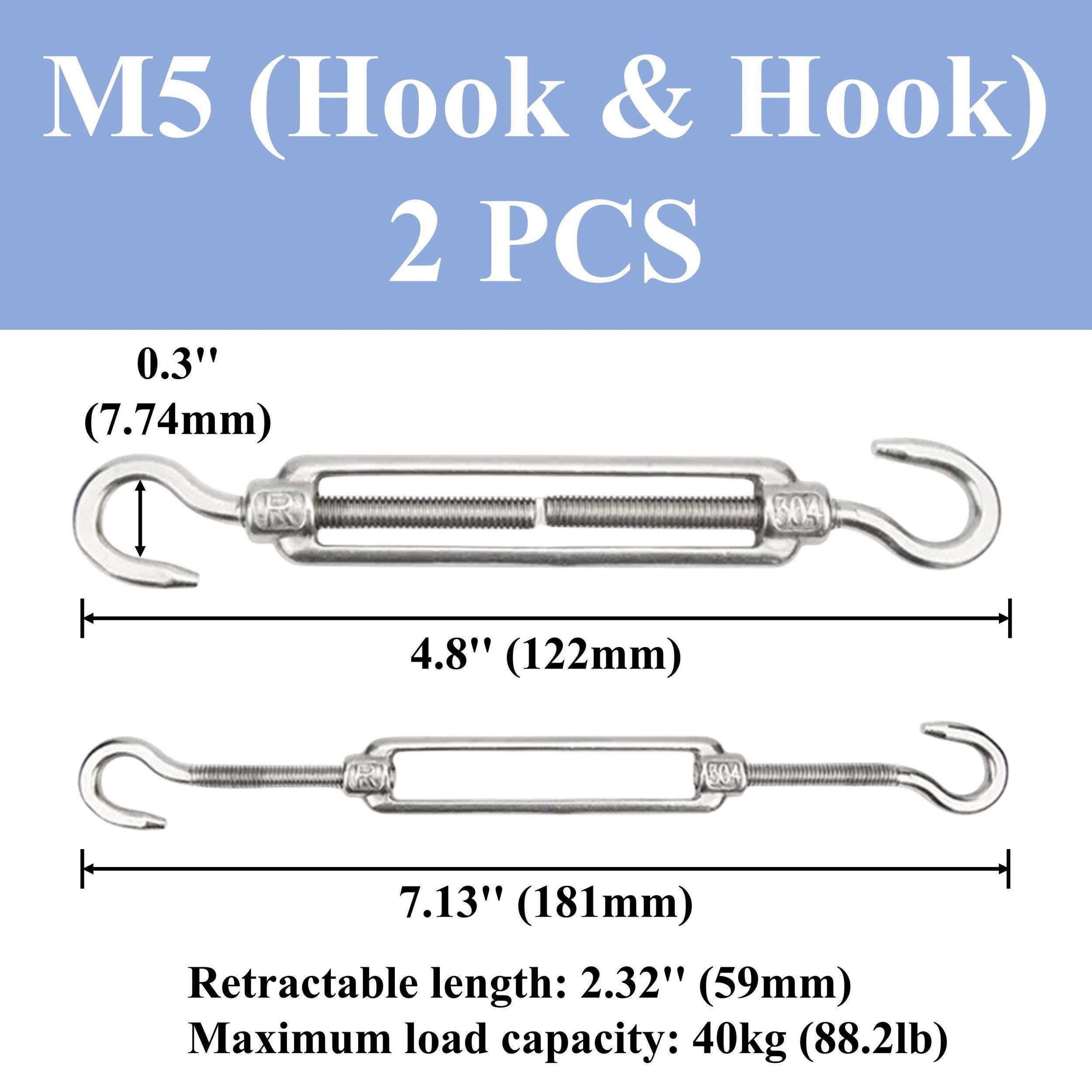 4pcs M4-M12 Hook And Hook Turnbuckle 304 Stainless Steel Wire Rope Tension