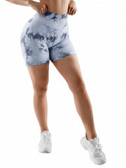 High Waist Seamless Yoga Short Mid Stretch Tie Dye Fitness Workout Short