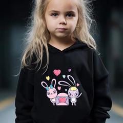 Girls 2pcs Rabbit Pattern Hooded Sweatshirt & Sweatpants Set