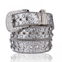 Glitter Belt Rhinestone Inlaid PU Belt Hip Hop Jeans Pants Belt