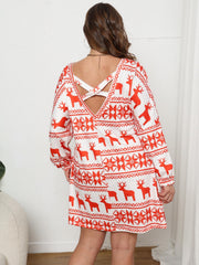 Christmas Dress Women's Plus Geo Reindeer & Snowflake Print Dress