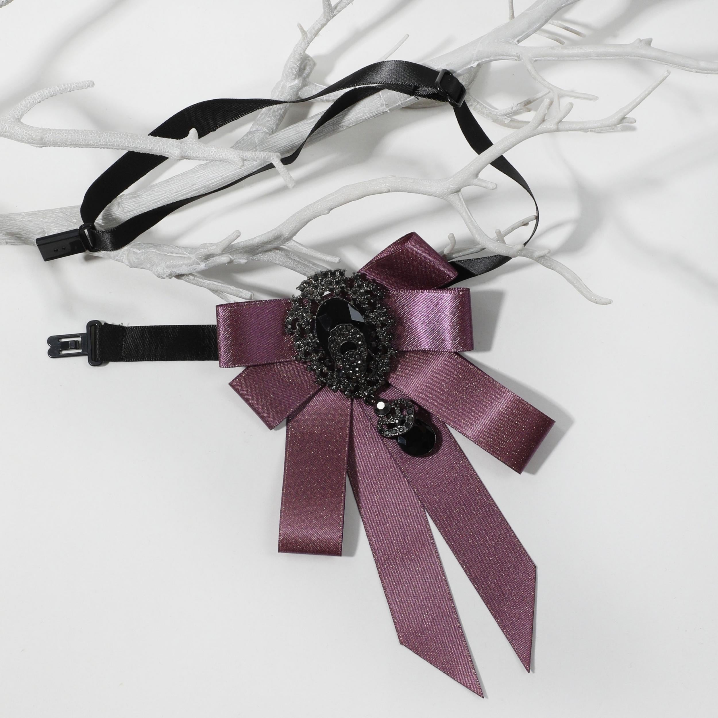 Baroque Style Purple Crystal Pendant Bow Tie