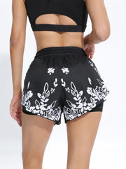 Plant Print High Stretch Fitness Sports Short Women's Activewear