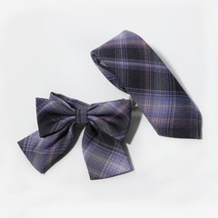 2pcs Purple Plaid Bow Tie Women Casual Neck Tie for Party Prom College Style