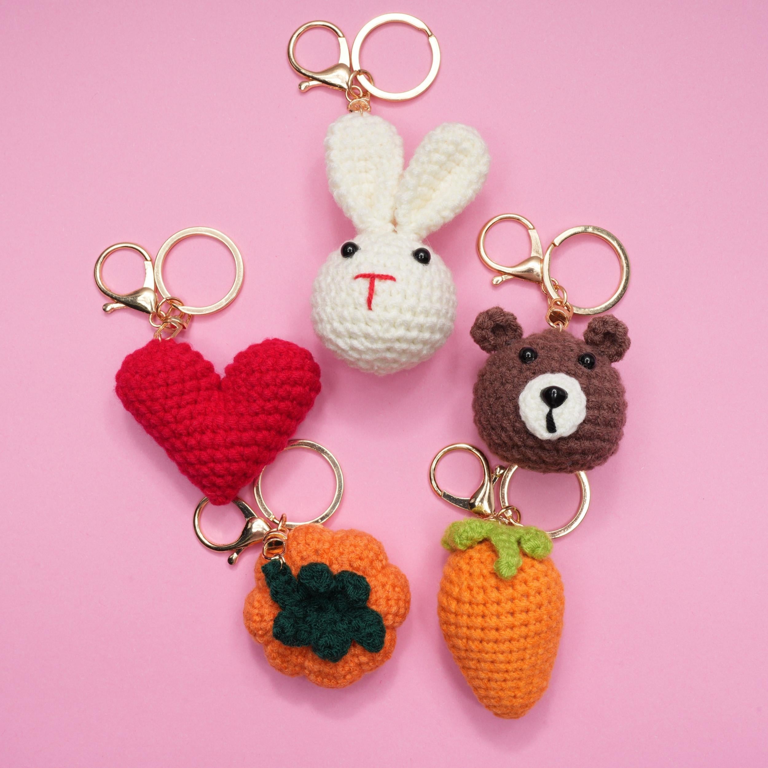 Hand Knitted Pendant Cartoon Bunny Bear Pumpkin Yarn Keychain
