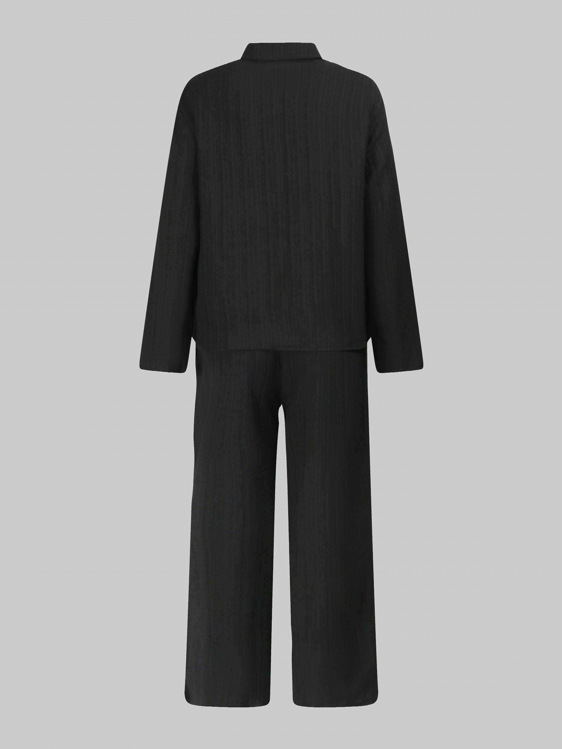 Solid Shirt & Pants Two Piece Set