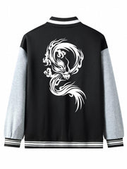 Dragon Symbol Pattern Plush Varsity Jacket Men's Jacket