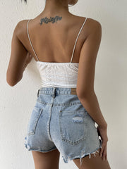 Eyelet Embroidered Cami Bodysuit Solid Skinny Summer Women's Clothing