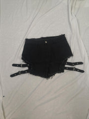 Punk Denim Shorts Halloween Eyelash Trim Cut Out Button Up