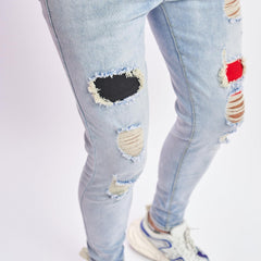 Slim Fit Ripped Jeans Men's Casual Street Style Distressed Mid Stretch Denim