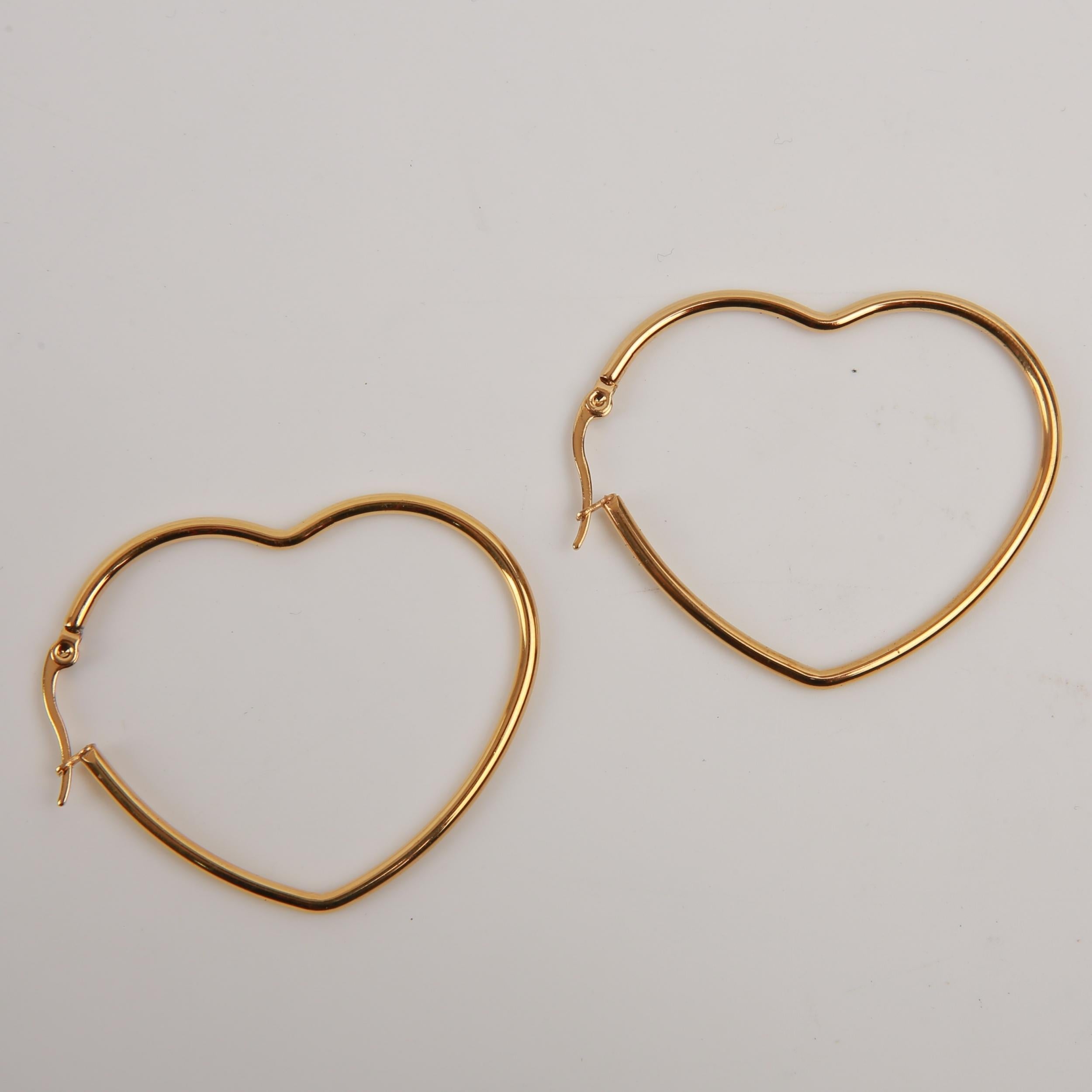 4Pairs Set Y2K Style 18K Golden Plated Heart Hoop Earrings - 4 Sizes